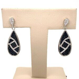 CN Designer Sterling Silver, Black & White Zircon Pierced‎ Dangle Drop Earrings!